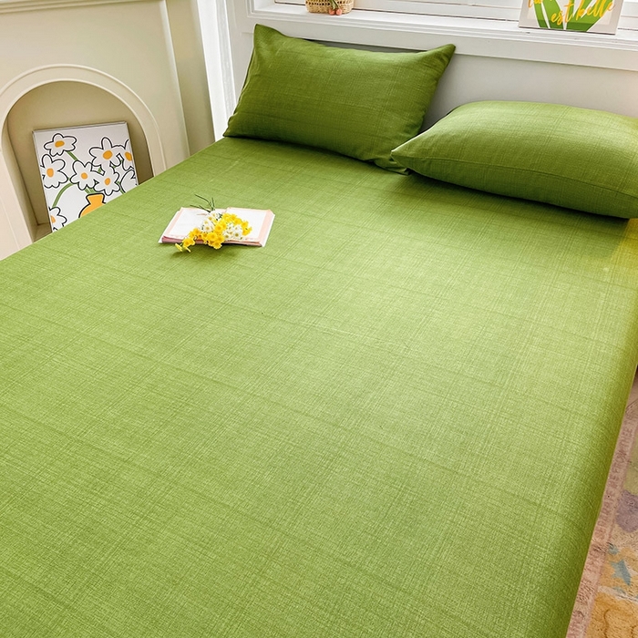 91家纺网 家纺一手货源 找家纺 晓时候2025新款老粗布床笠凉席 简约绿