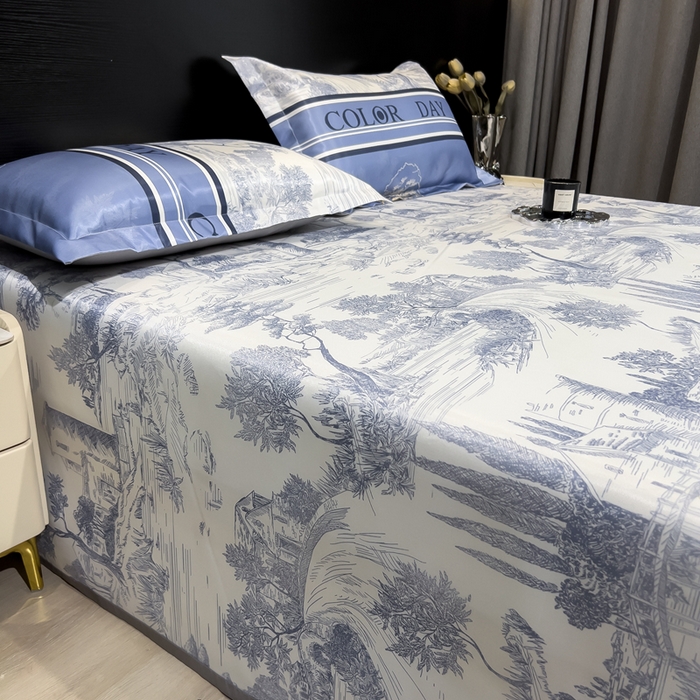 91家纺网 家纺一手货源 找家纺 许林家纺  2025新款冰丝凉席床单款凉席三件套 梧桐