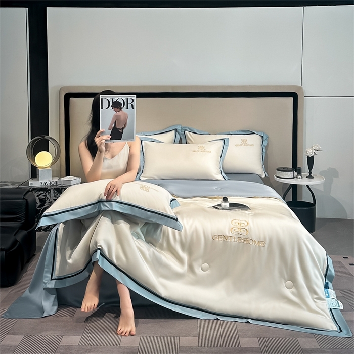 91家纺网 家纺一手货源 找家纺 笙意家纺2025新款水洗真丝夏被 威廉-奶昔白+海清