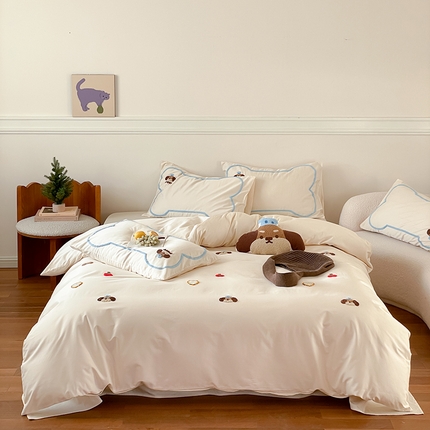 91家纺网 家纺一手货源 找家纺 三味舒屋 2025新款50s全棉毛巾绣卡通三色四件套-好梦系列 美味帕恰