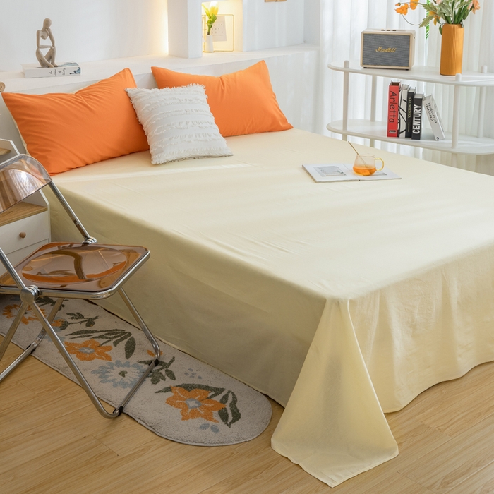 91家纺网 家纺一手货源 找家纺 2025新款全棉双拼水洗棉四件套 双拼-桔浅米