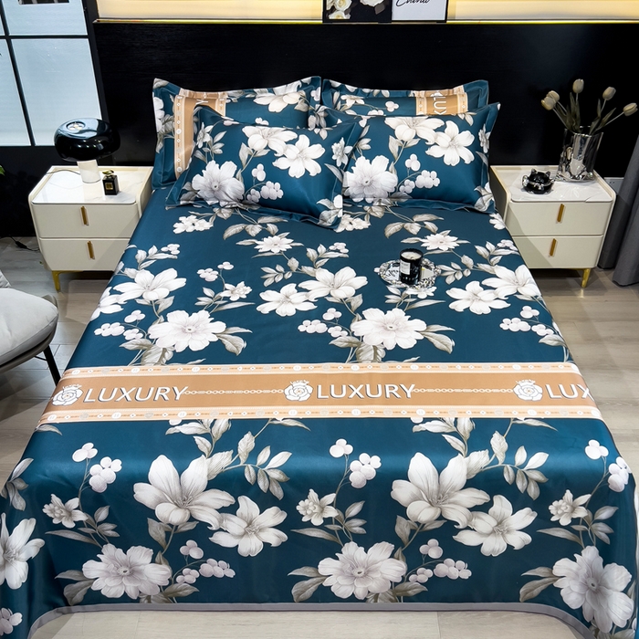 91家纺网 家纺一手货源 找家纺 许林家纺  2025新款冰丝凉席床单款凉席三件套 郁金香