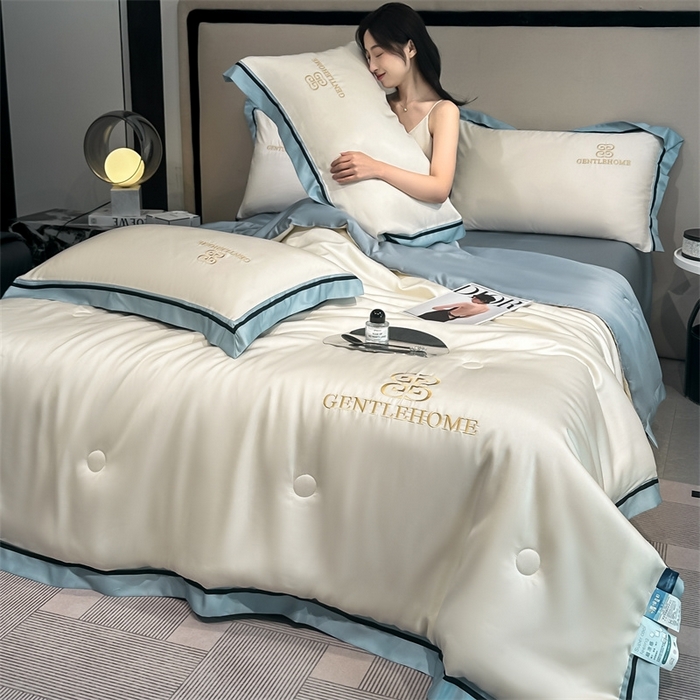 91家纺网 家纺一手货源 找家纺 笙意家纺2025新款水洗真丝夏被 威廉-奶昔白+海清