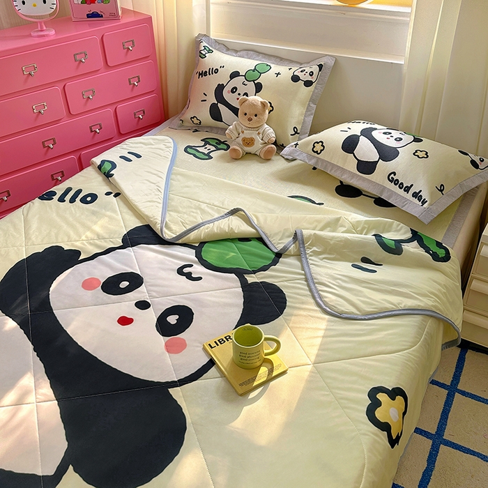 91家纺网 家纺一手货源 找家纺 希诺2025新款大版卡通凉感丝夏被冰感空调被子被芯 可爱熊猫