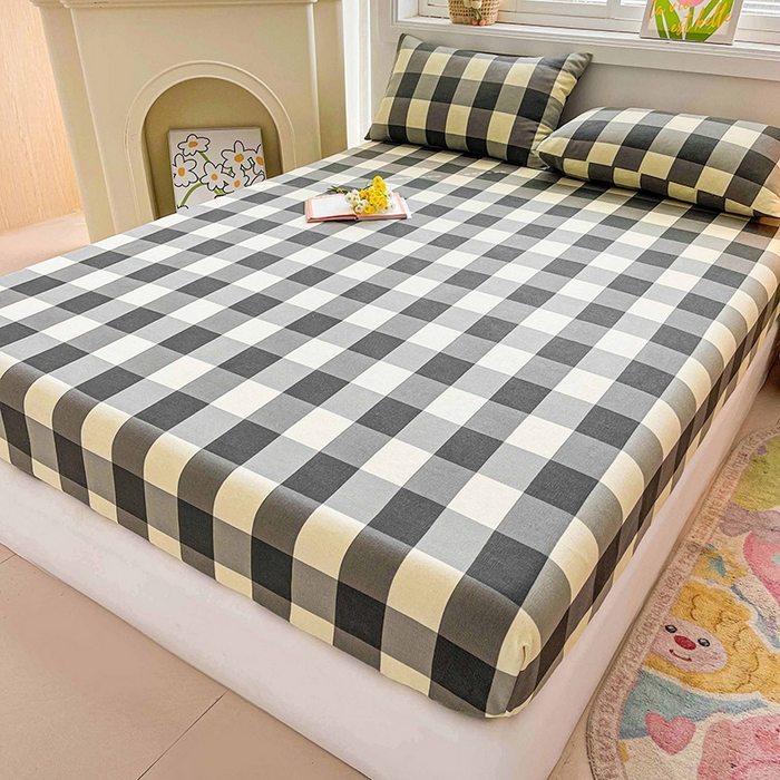 91家纺网 家纺一手货源 找家纺 晓时候2025新款老粗布床笠凉席 黑白格