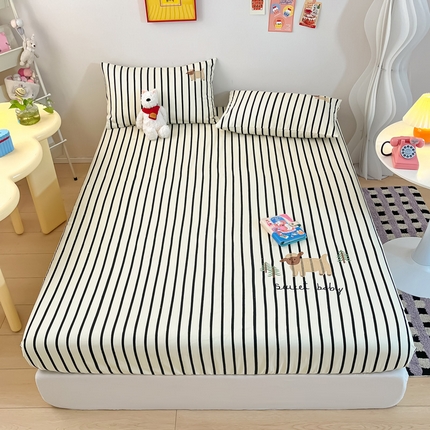 雅居纺家纺 2025春夏新款全棉纯棉绣花A类老粗布单床笠床笠单件 老粗布-小绵羊