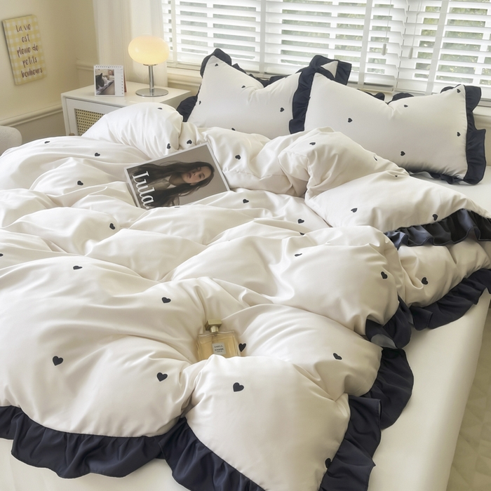 91家纺网 家纺一手货源 找家纺 （总）老K (原美阁） 2025新款夏季赫本风水洗真丝四件套 花边韩版公主风冰丝四件套