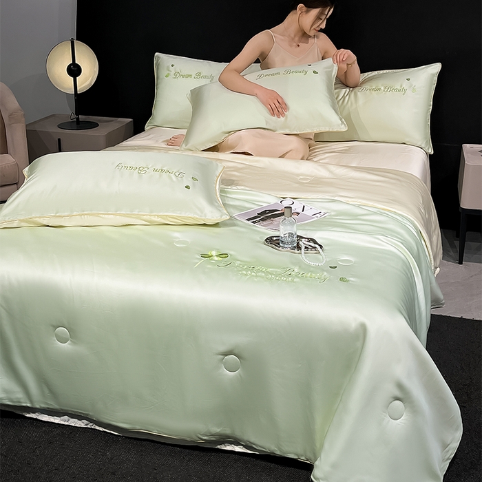 91家纺网 家纺一手货源 找家纺 （总）如一 2025新款水洗冰丝麻绳夏被四件套-四叶草