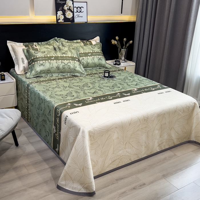 91家纺网 家纺一手货源 找家纺 许林 2025新款冰丝凉席床单款凉席三件套-爱与蝶