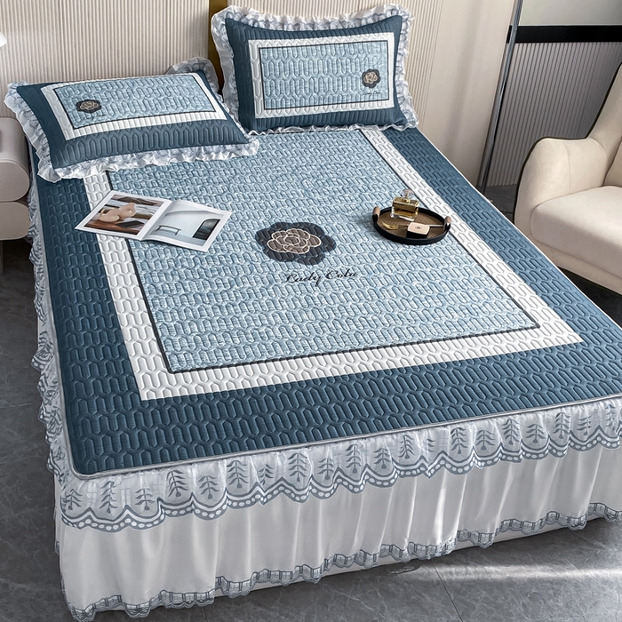 91家纺网 家纺一手货源 找家纺 麋兔 2025新款冰丝床裙乳胶凉席席子 香奇朵