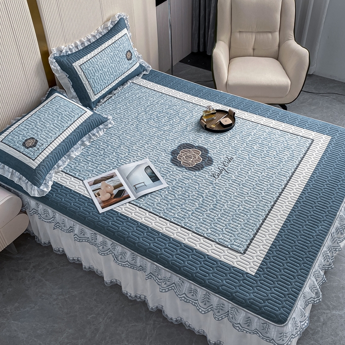 91家纺网 家纺一手货源 找家纺 麋兔 2025新款冰丝床裙乳胶凉席席子 香奇朵