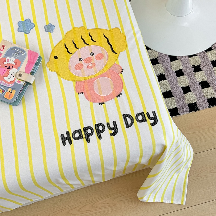 91家纺网 家纺一手货源 找家纺 雅居纺家纺 2025春夏新款全棉纯棉绣花A类老粗布单床单床单单件 老粗布-小海狸-黄