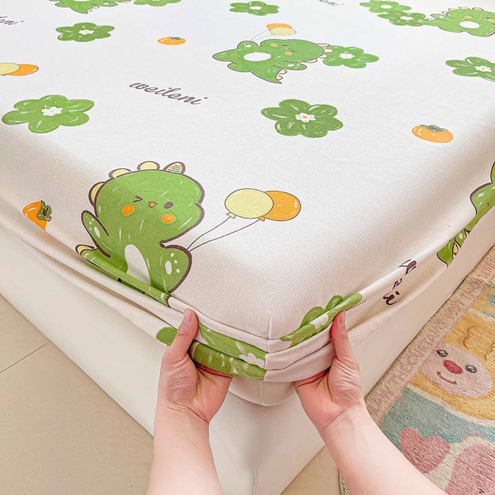 91家纺网 家纺一手货源 找家纺 晓时候2025新款老粗布床笠凉席 恐龙乐园