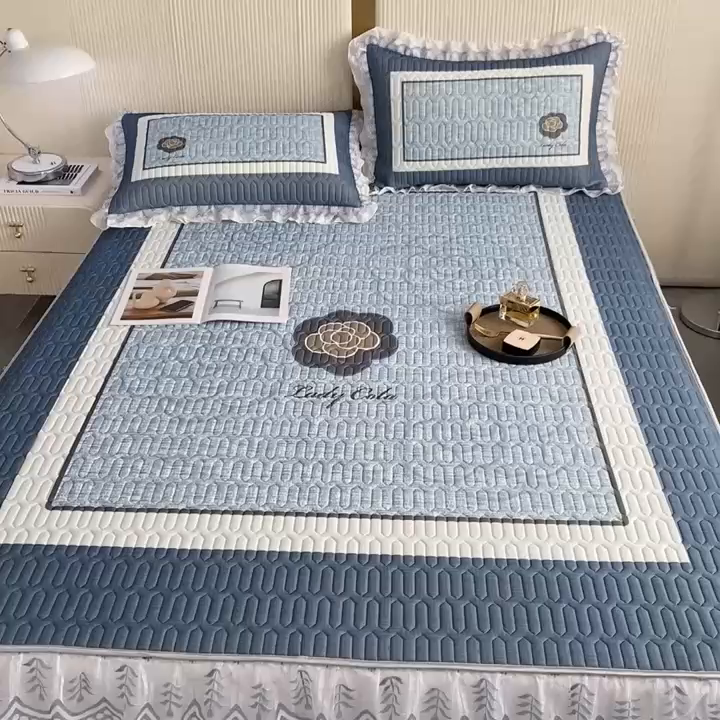 91家纺网 家纺一手货源 找家纺 麋兔 2025新款冰丝床裙乳胶凉席席子 香奇朵