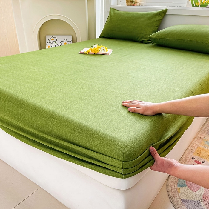 91家纺网 家纺一手货源 找家纺 晓时候2025新款老粗布床笠凉席 简约绿