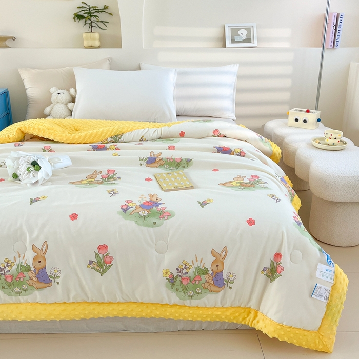 91家纺网 家纺一手货源 找家纺 爱宝被业 2025新款A类凉感豆豆绒羽丝棉夏被 彼得兔