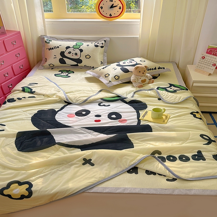 91家纺网 家纺一手货源 找家纺 希诺2025新款大版卡通凉感丝夏被冰感空调被子被芯 可爱熊猫