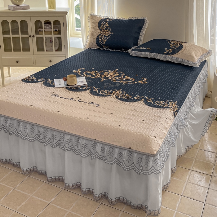 91家纺网 家纺一手货源 找家纺 麋兔 2025新款冰丝床裙乳胶凉席席子 帝凡尼