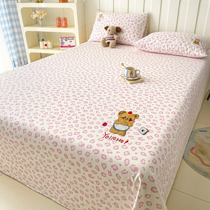 91家纺网 家纺一手货源 找家纺 雅居纺家纺 2025春夏新款全棉纯棉绣花A类老粗布单床单床单单件 可爱熊