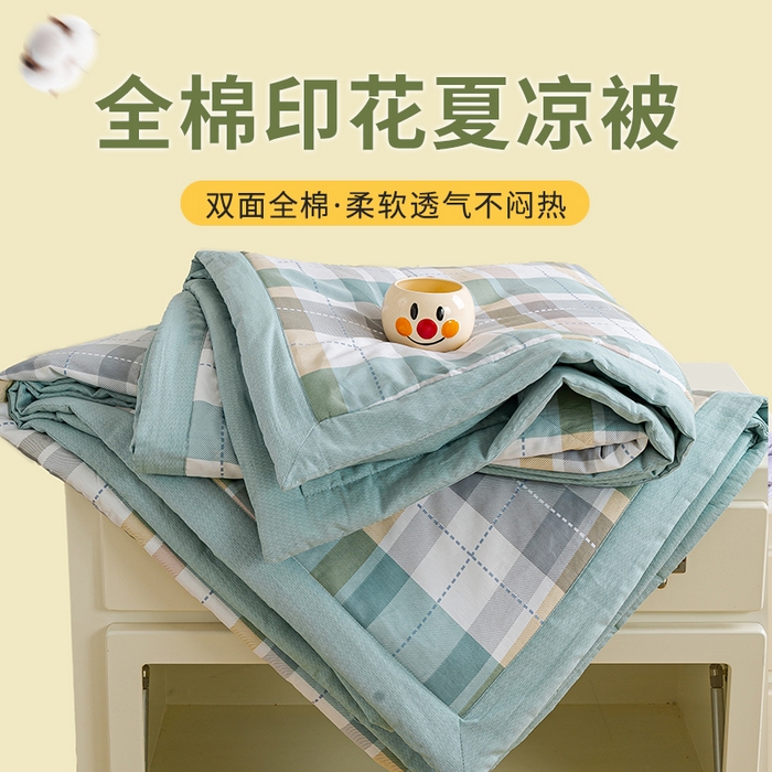 91家纺网 家纺一手货源 找家纺 沃尔居 2025新款双面全棉印花夏被可机洗小清新纯棉夏凉被薄被芯空调被子 绿色格调