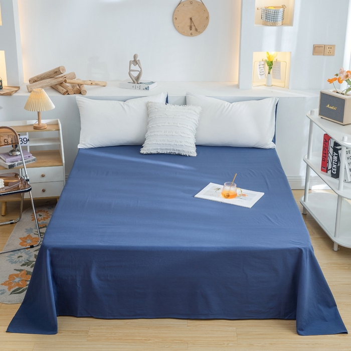 91家纺网 家纺一手货源 找家纺 2025新款全棉双拼水洗棉四件套 双拼-奶白深蓝