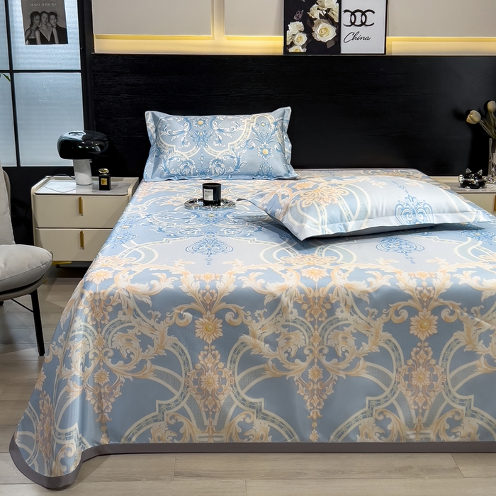 91家纺网 家纺一手货源 找家纺 许林家纺  2025新款冰丝凉席床单款凉席三件套 尤娜