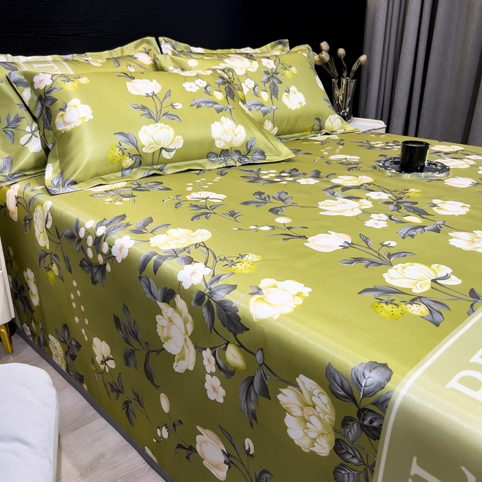 91家纺网 家纺一手货源 找家纺 许林 2025新款冰丝凉席床单款凉席三件套-春藤