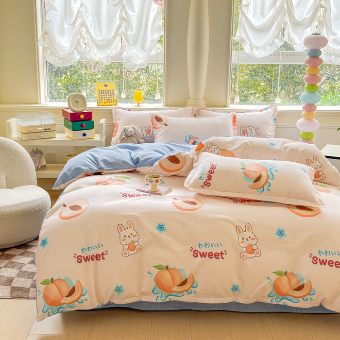 91家纺网 家纺一手货源 找家纺 佑佳家纺 2025年新款铂金棉芦荟棉学生三件套四件套 单被套 单枕套「支持定做各种尺寸」 兔兔桃桃