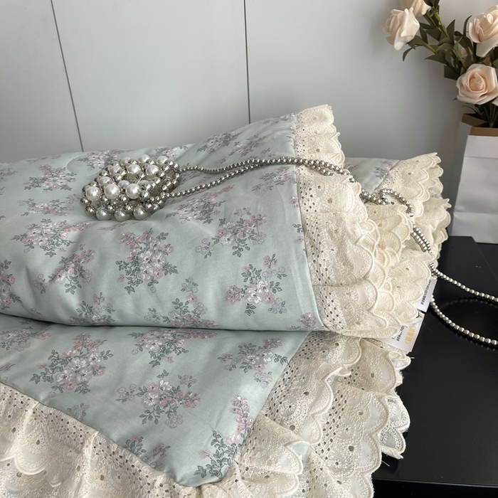 91家纺网 家纺一手货源 找家纺 莱豫2025新款法式纯棉夏被春秋被 花海绿