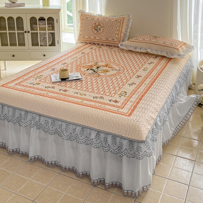 91家纺网 家纺一手货源 找家纺 麋兔 2025新款冰丝床裙乳胶凉席席子 苏美拉