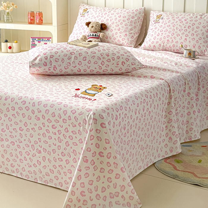 91家纺网 家纺一手货源 找家纺 雅居纺家纺 2025春夏新款全棉纯棉绣花A类老粗布单床单床单单件 可爱熊