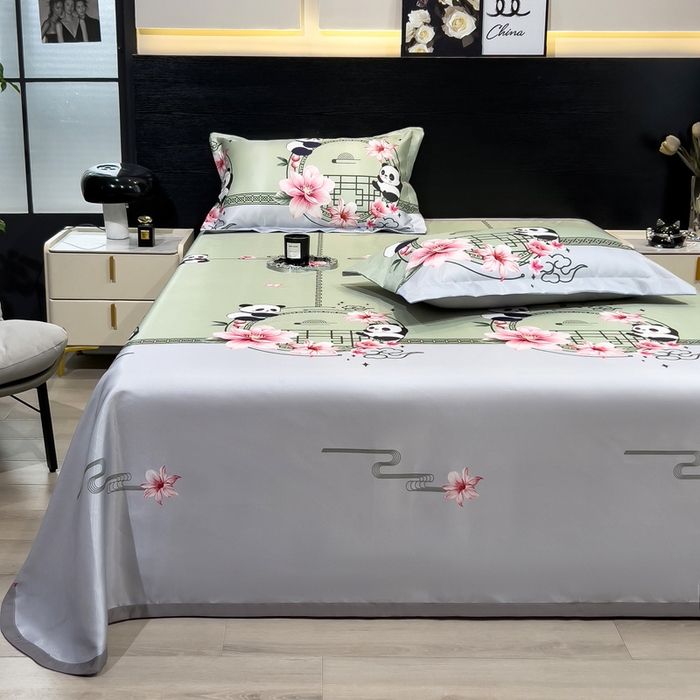 91家纺网 家纺一手货源 找家纺 许林家纺  2025新款冰丝凉席床单款凉席三件套 熊猫