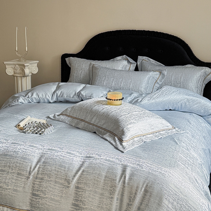 91家纺网 家纺一手货源 找家纺 优悦生活馆 2025新款冰丝亮丝提花四件套-白月光 水波蓝