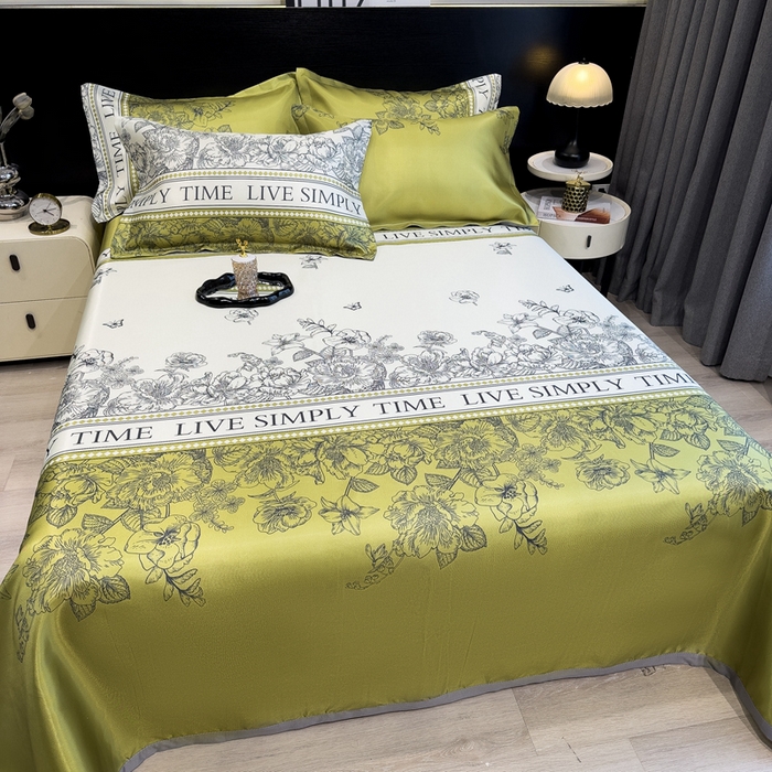 91家纺网 家纺一手货源 找家纺 许林家纺  2025新款冰丝凉席床单款凉席三件套 绿玉薄荷