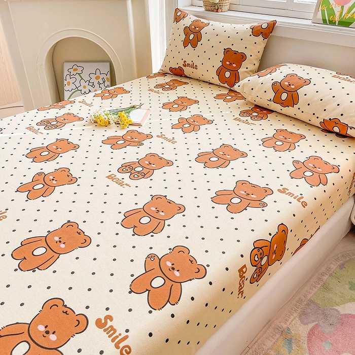 91家纺网 家纺一手货源 找家纺 晓时候2025新款老粗布床笠凉席 饼干熊