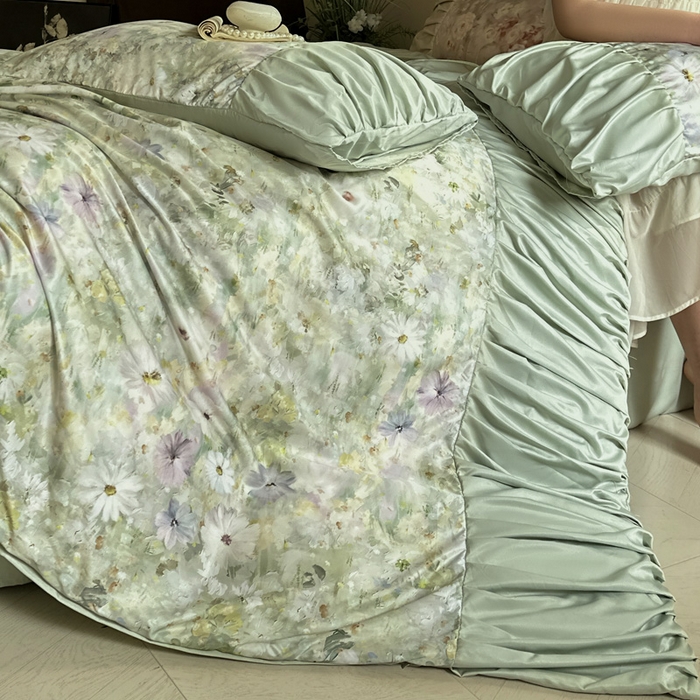 91家纺网 家纺一手货源 找家纺 （总）艾米家居 2025新款A类天丝棉冰丝法式花边褶皱款四件套