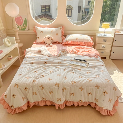 默忆 2025新款亲肤舒适针织棉夏被四件套夏凉被空调被 粉恋