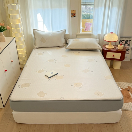 雅居纺家纺 2025春夏新款A类加厚三明治底提花凉感席床笠款 星星小熊