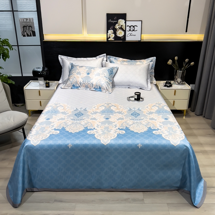 91家纺网 家纺一手货源 找家纺 许林 2025新款冰丝凉席床单款凉席三件套-长夏