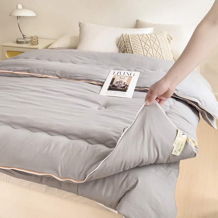 91家纺网 家纺一手货源 找家纺 思雅庭 2025新款水洗棉大豆纤维子母被  春秋被 夏被 四季被 被子被芯 灰色