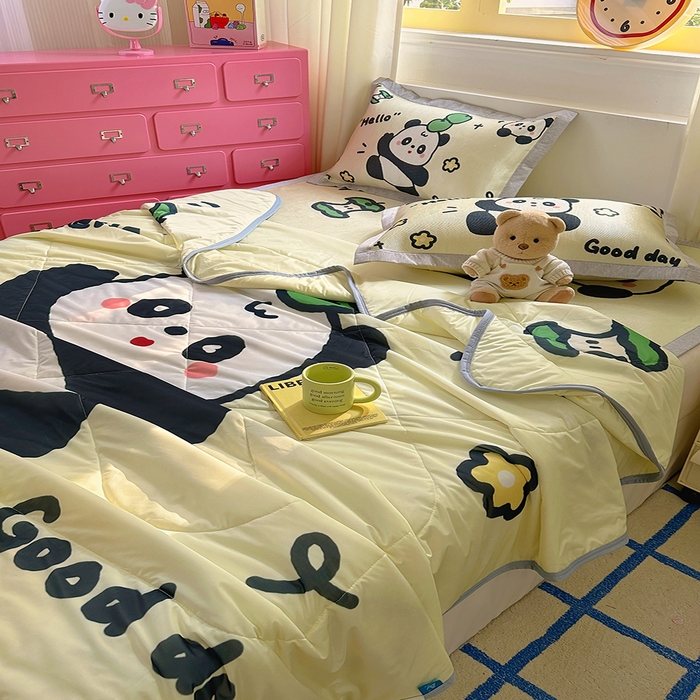 91家纺网 家纺一手货源 找家纺 希诺2025新款大版卡通凉感丝夏被冰感空调被子被芯 可爱熊猫