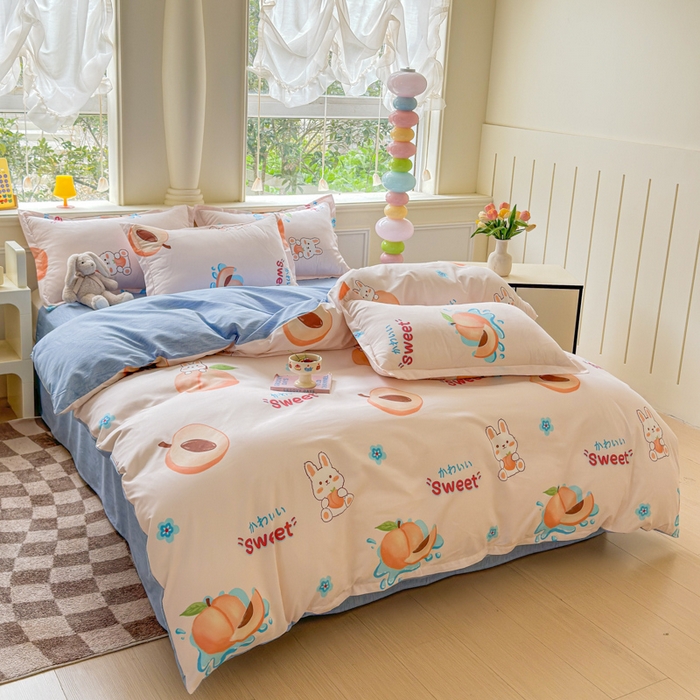 91家纺网 家纺一手货源 找家纺 佑佳家纺 2025年新款铂金棉芦荟棉学生三件套四件套 单被套 单枕套「支持定做各种尺寸」 兔兔桃桃