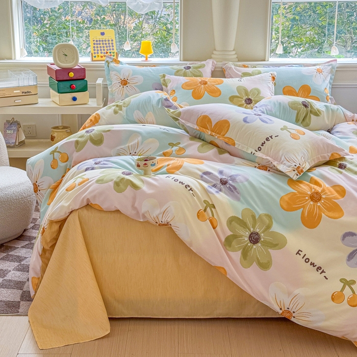 91家纺网 家纺一手货源 找家纺 佑佳家纺 2025年新款铂金棉芦荟棉学生三件套四件套 单被套 单枕套「支持定做各种尺寸」 浅浅花漾