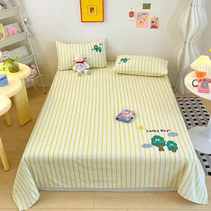 雅居纺家纺 2025春夏新款全棉纯棉绣花A类老粗布单床单床单单件 老粗布-发财树