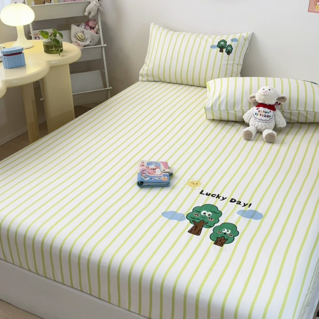 91家纺网 家纺一手货源 找家纺 雅居纺家纺 2025春夏新款全棉纯棉绣花A类老粗布单床笠床笠单件 老粗布-发财树