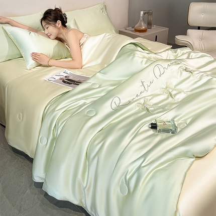 91家纺网 家纺一手货源 找家纺 如一 2025新款水洗冰丝麻绳夏被四件套-初夏 初夏-绿米