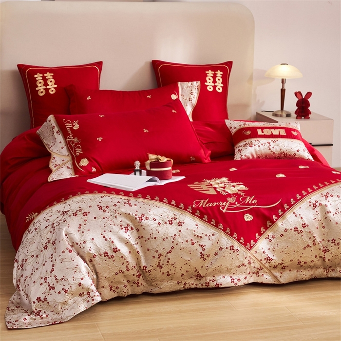 91家纺网 家纺一手货源 找家纺 （总）宏羽纺家纺2025新款13372全棉全工艺喷气四件套-最美嫁衣