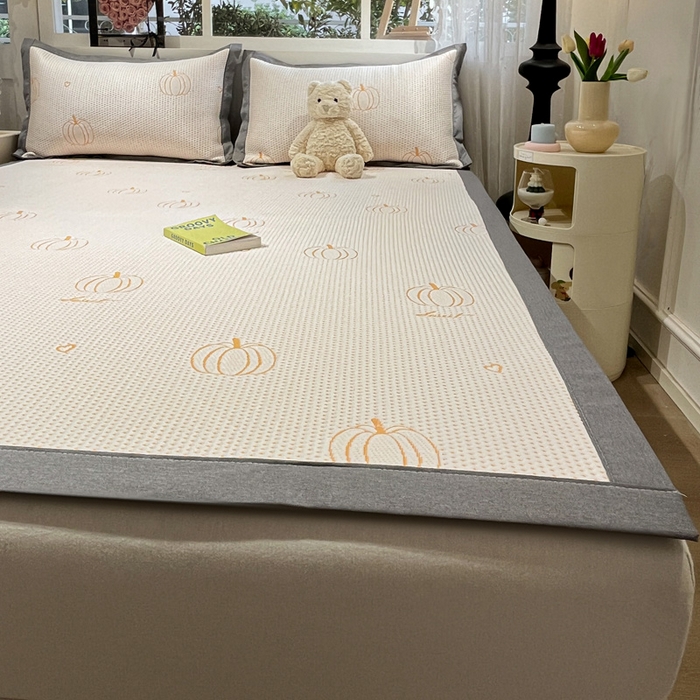 91家纺网 家纺一手货源 找家纺 雅居纺家纺 2025春夏新款A类加厚三明治底提花凉感席床席款 南瓜