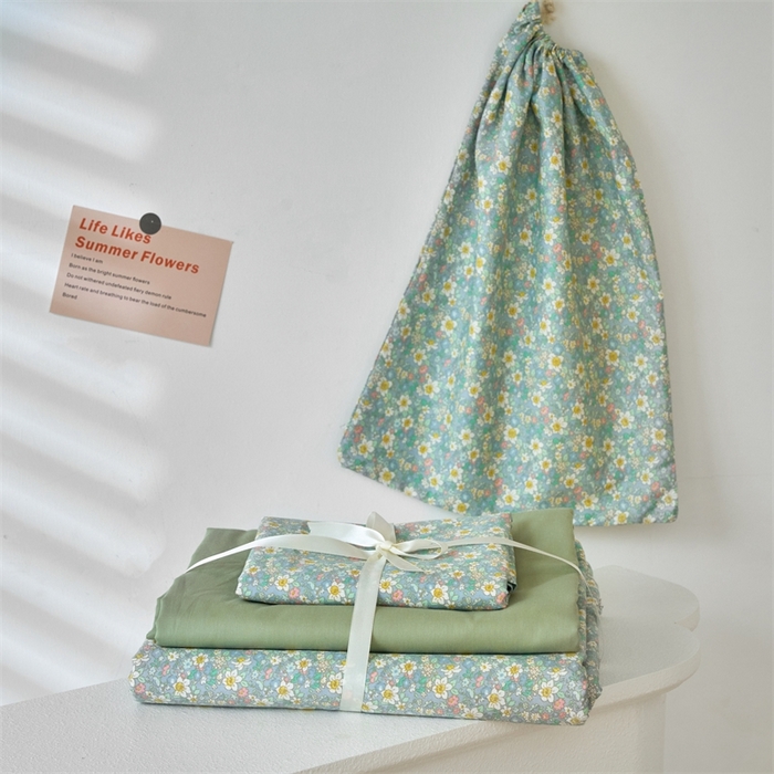 91家纺网 家纺一手货源 找家纺 花西夫人2025新款13372纯棉印花全棉四件套床单床笠款花吟绿