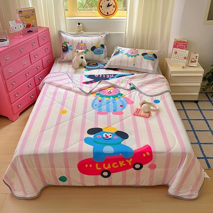 希诺2025新款大版卡通冰丝席夏被凉席四件套 条纹派对